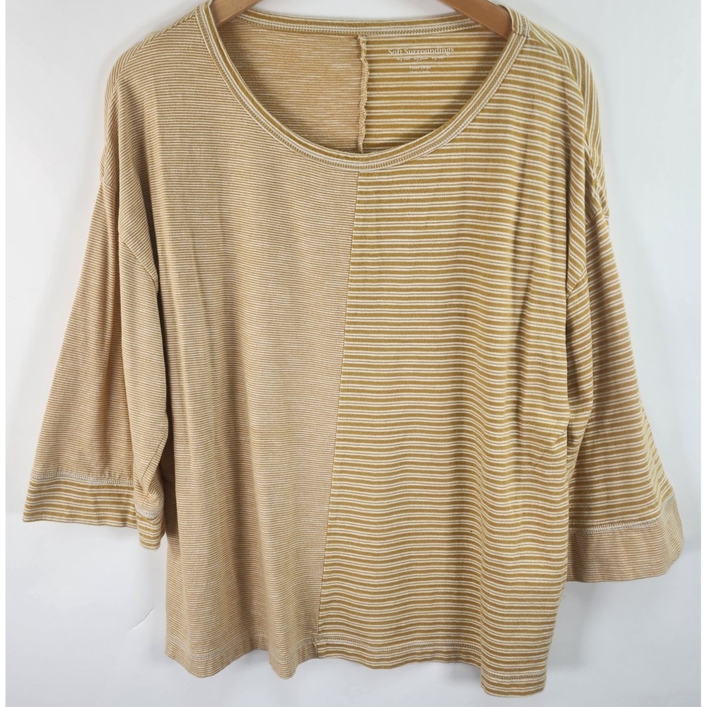 Soft Surroundings Striped Knit Top Women's LP 3/4 Sleeve Relaxed Fit Boho